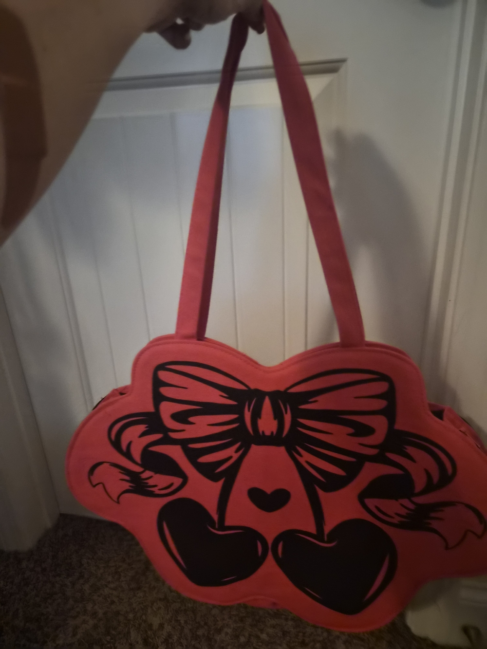 Red Cherries and Bow Tote Bag - Women's Fashion Bag - Picture 2 of 4